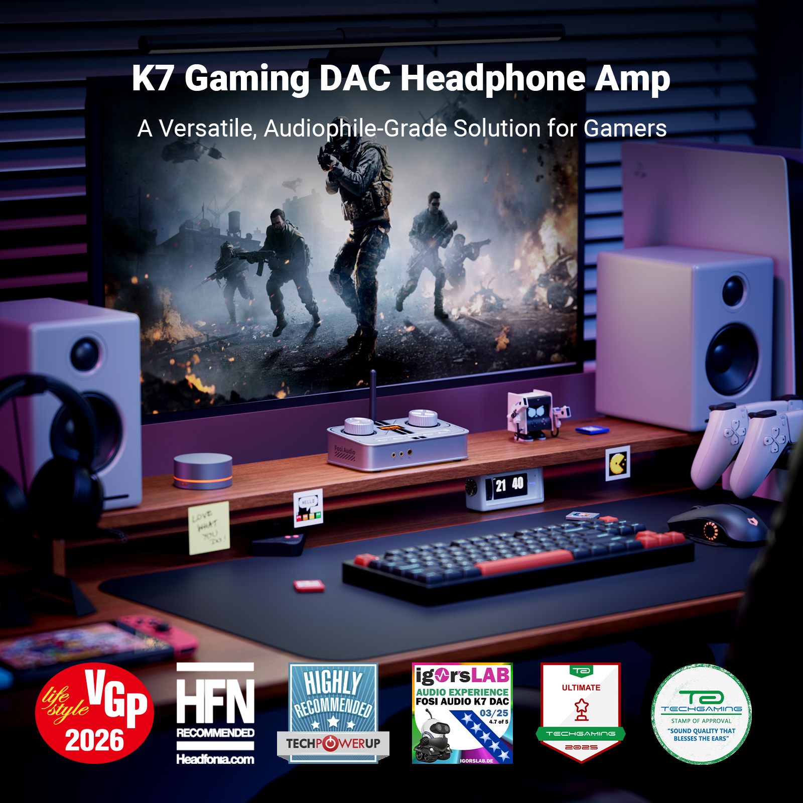 Fosi Audio K7 White Gaming Hea - Pc Gaming Ps5 ulasan dan harga